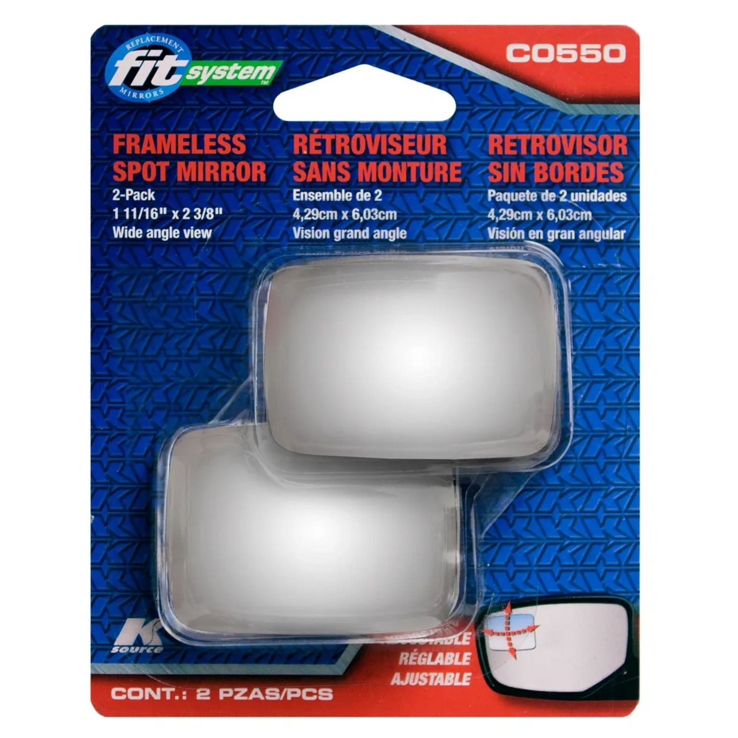 C0550 Fit System Rectangle Frameless Blind Spot Mirror 43mm x 60mm